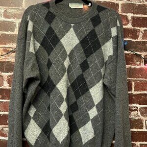 Victor Emmanuel Made in Italy Grey Argyle Crewneck Sweater - Size M